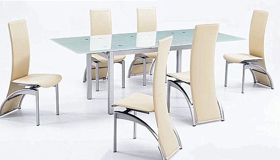 Cloud Pewter and White Glass Dining Table & Chairs